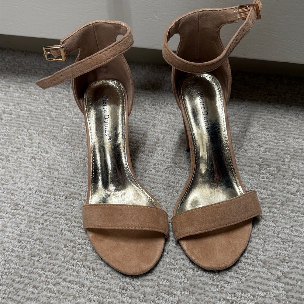 Pierre Dumas Tan Ankle Strap Heels